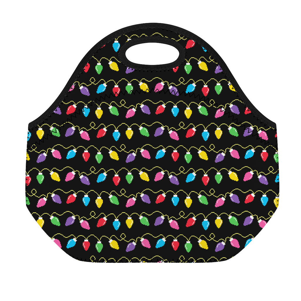 Pixel Christmas Lights Print Neoprene Lunch Bag