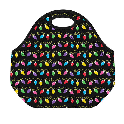 Pixel Christmas Lights Print Neoprene Lunch Bag