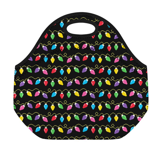 Pixel Christmas Lights Print Neoprene Lunch Bag