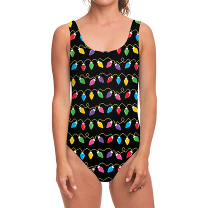 Pixel Christmas Lights Print One Piece Swimsuit