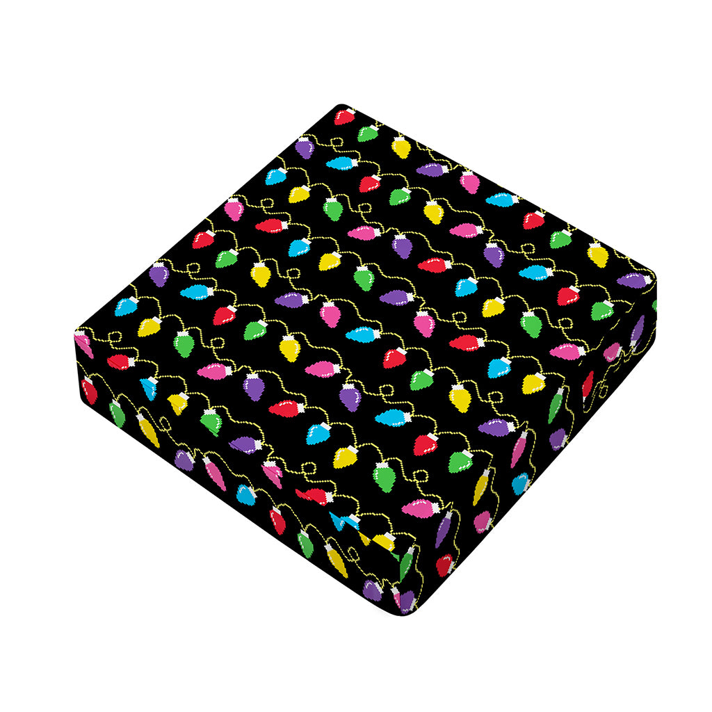 Pixel Christmas Lights Print Outdoor Seat Cushion Cover