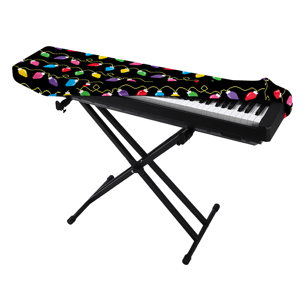 Pixel Christmas Lights Print Piano Keyboard Cover
