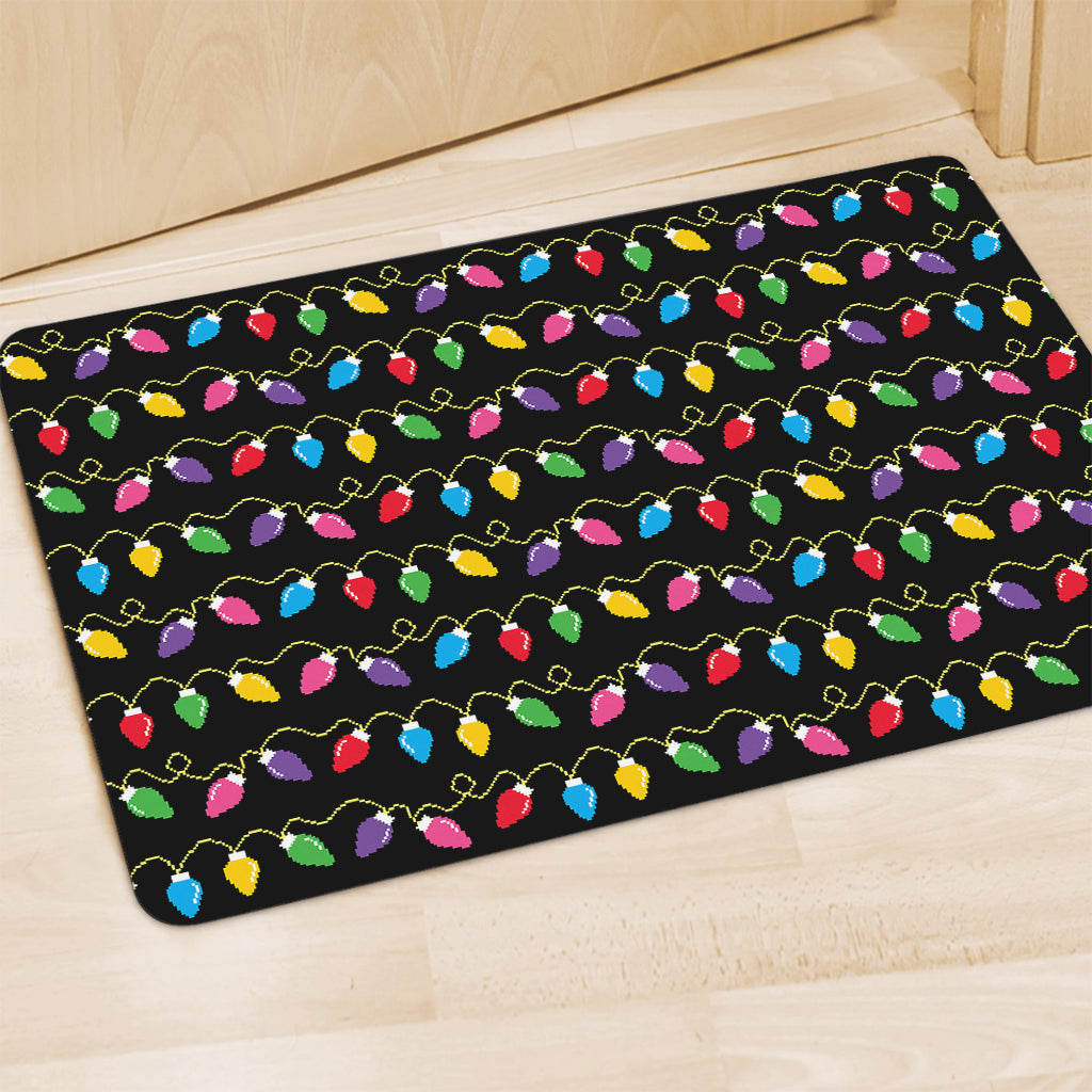 Pixel Christmas Lights Print Polyester Doormat