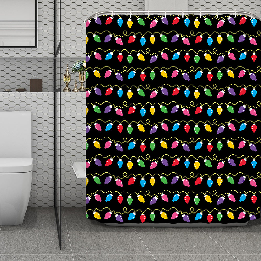 Pixel Christmas Lights Print Polyester Shower Curtain