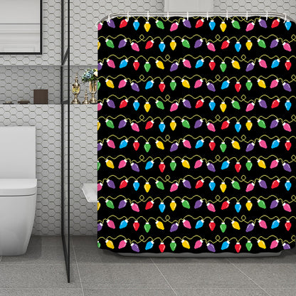 Pixel Christmas Lights Print Polyester Shower Curtain