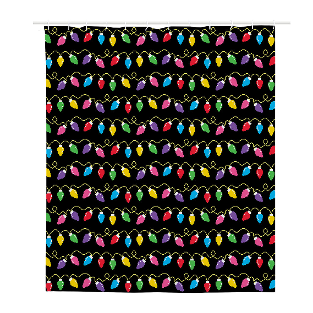 Pixel Christmas Lights Print Polyester Shower Curtain