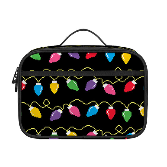 Pixel Christmas Lights Print Portable Lunch Bag