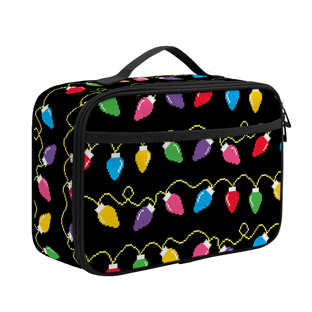 Pixel Christmas Lights Print Portable Lunch Bag