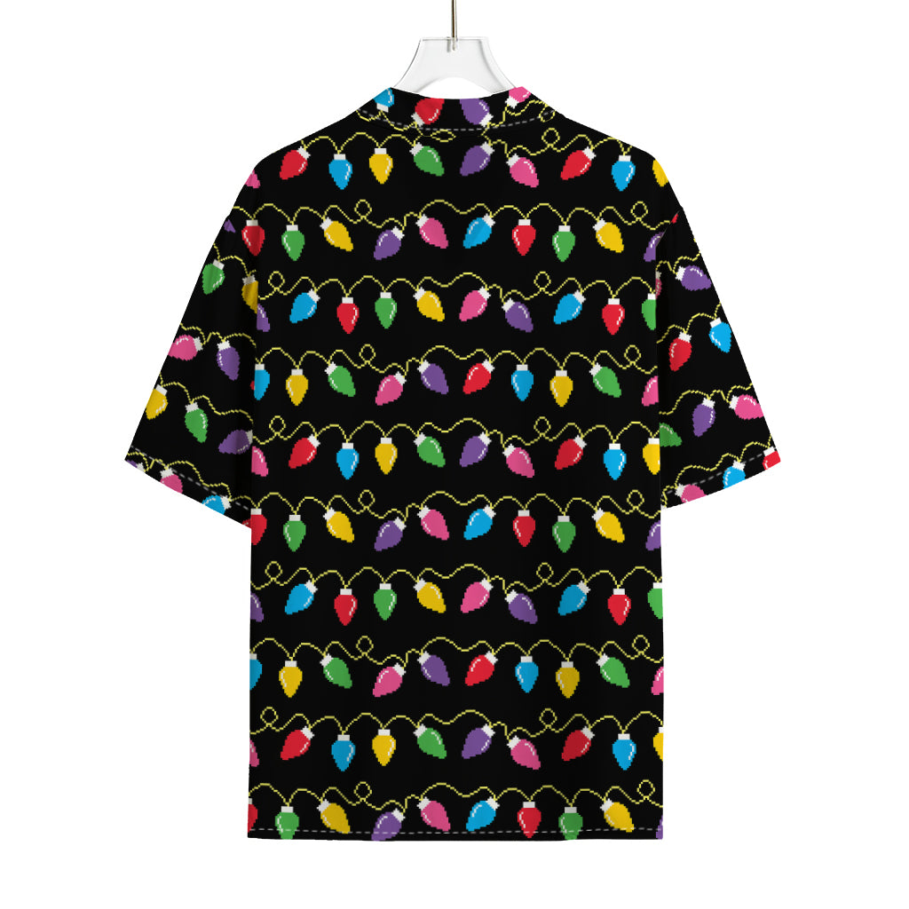 Pixel Christmas Lights Print Rayon Hawaiian Shirt