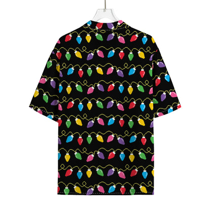 Pixel Christmas Lights Print Rayon Hawaiian Shirt