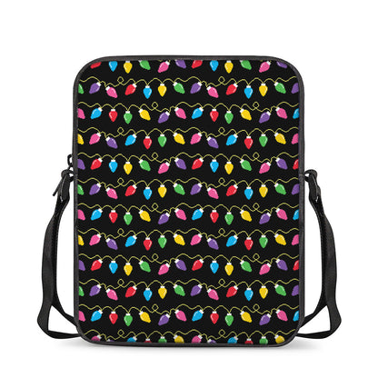 Pixel Christmas Lights Print Rectangular Crossbody Bag
