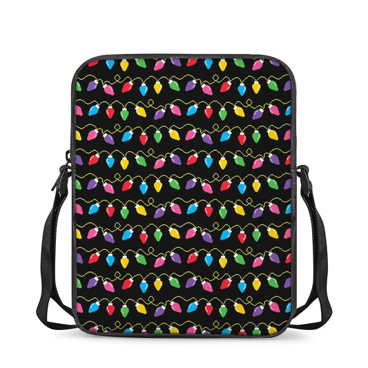 Pixel Christmas Lights Print Rectangular Crossbody Bag