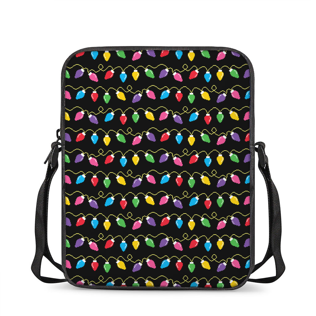 Pixel Christmas Lights Print Rectangular Crossbody Bag
