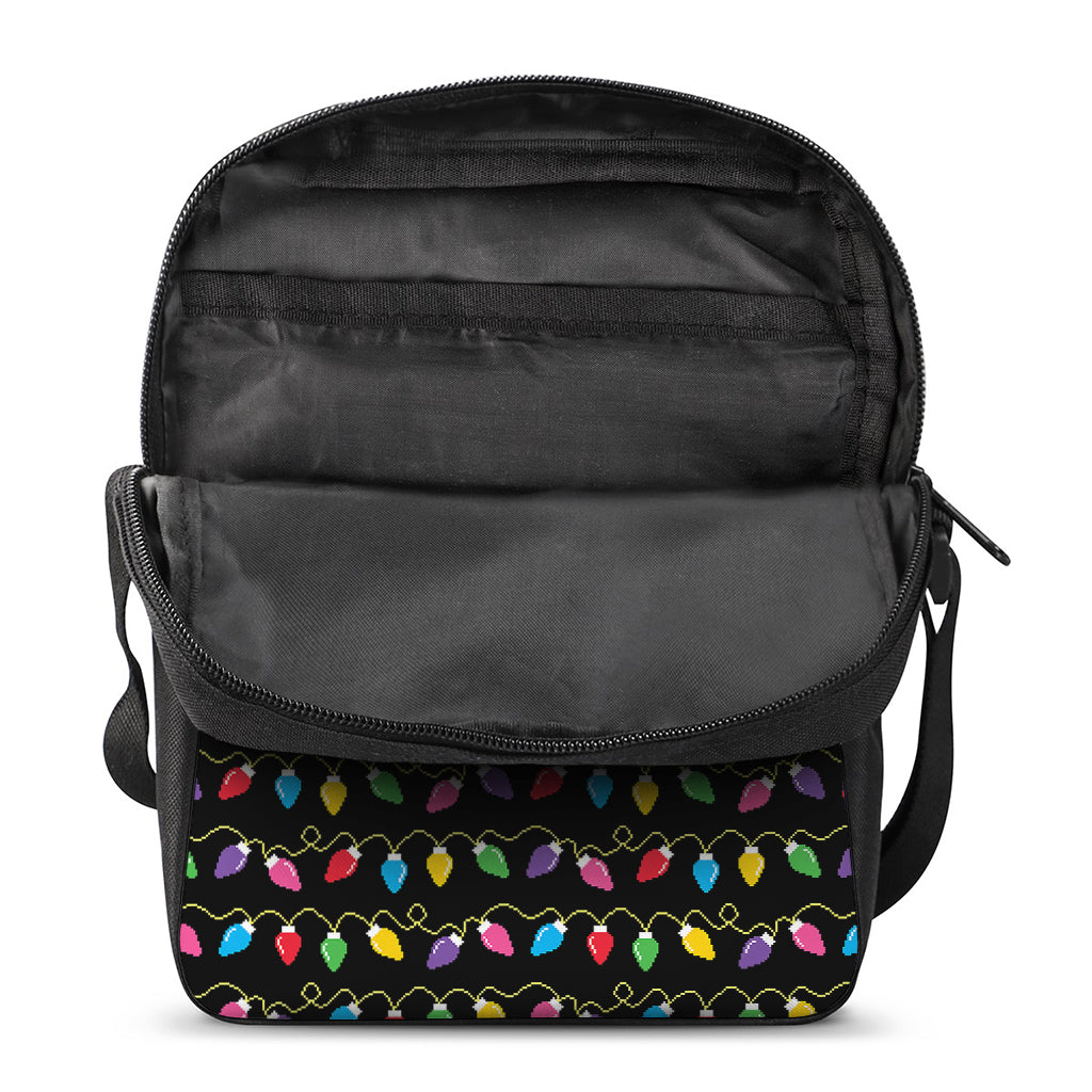 Pixel Christmas Lights Print Rectangular Crossbody Bag