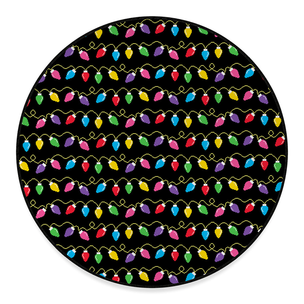 Pixel Christmas Lights Print Round Floor Mat