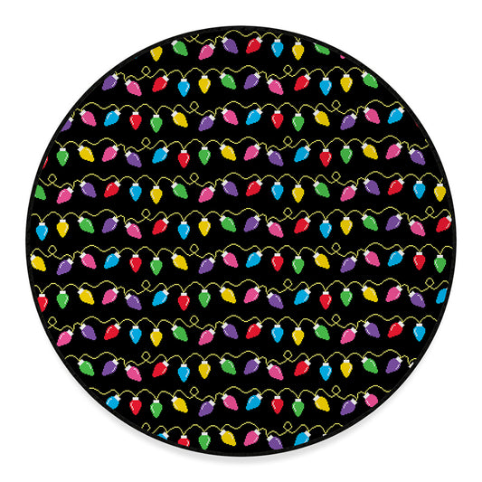 Pixel Christmas Lights Print Round Floor Mat