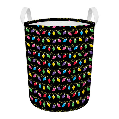 Pixel Christmas Lights Print Round Laundry Basket
