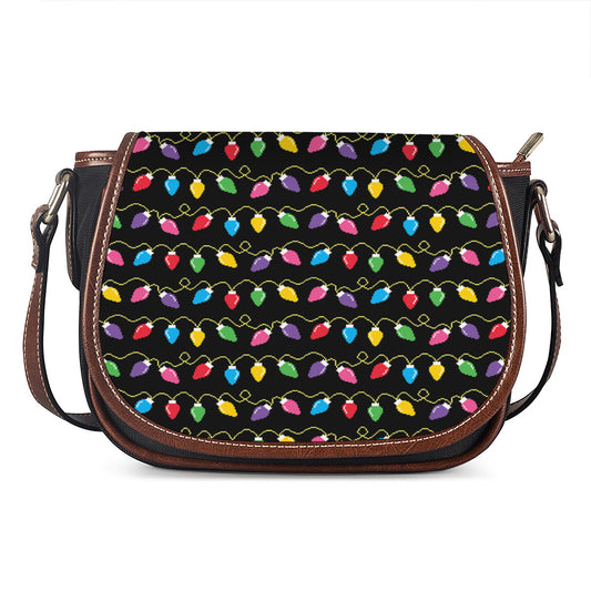 Pixel Christmas Lights Print Saddle Bag