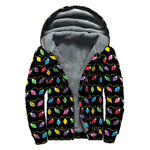 Pixel Christmas Lights Print Sherpa Lined Zip Up Hoodie