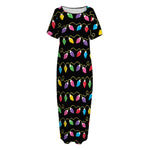 Pixel Christmas Lights Print Short Sleeve Long Nightdress