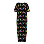 Pixel Christmas Lights Print Short Sleeve Long Nightdress
