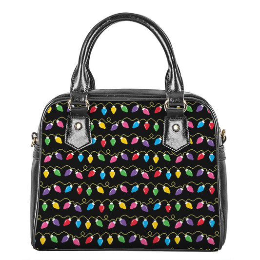 Pixel Christmas Lights Print Shoulder Handbag