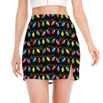 Pixel Christmas Lights Print Side Slit Mini Skirt