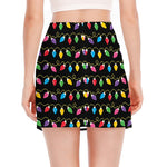 Pixel Christmas Lights Print Side Slit Mini Skirt