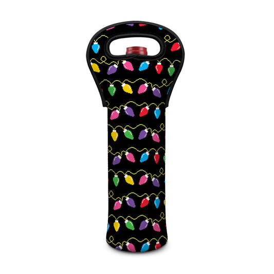 Pixel Christmas Lights Print Single Neoprene Wine Tote