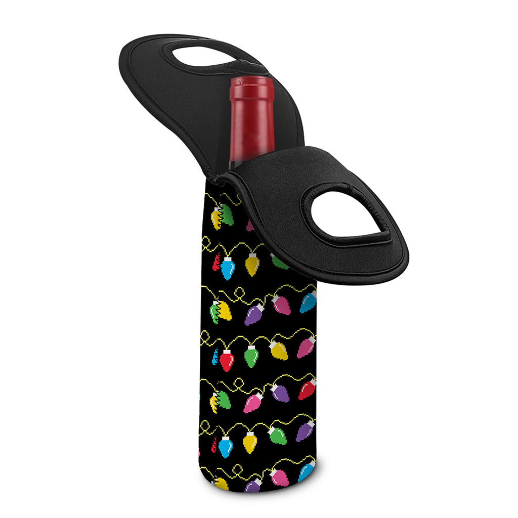 Pixel Christmas Lights Print Single Neoprene Wine Tote