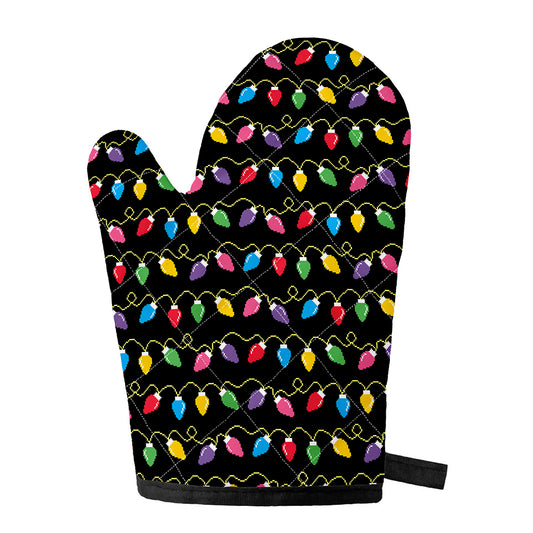 Pixel Christmas Lights Print Single Oven Mitt