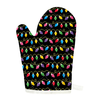Pixel Christmas Lights Print Single Oven Mitt