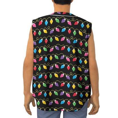Pixel Christmas Lights Print Sleeveless Baseball Jersey