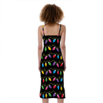 Pixel Christmas Lights Print Slim Fit Midi Cami Dress