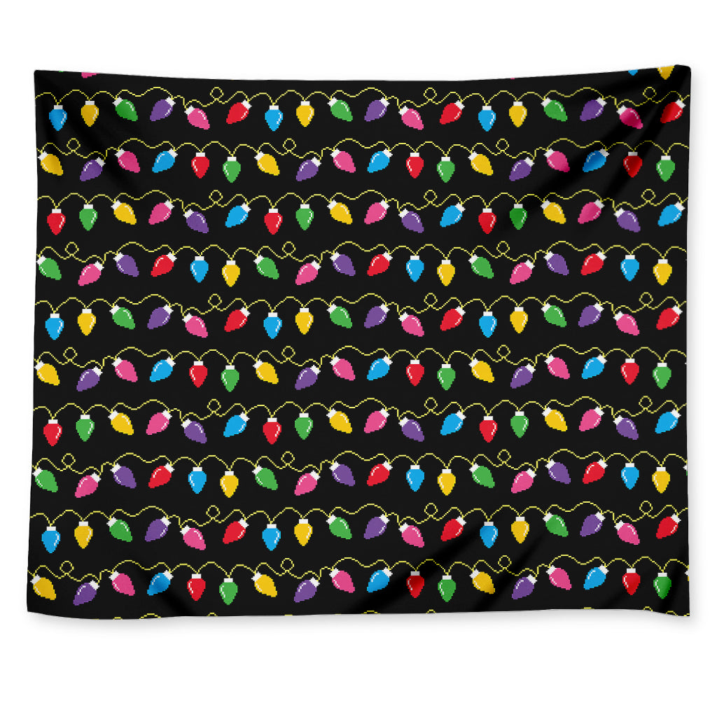 Pixel Christmas Lights Print Tapestry