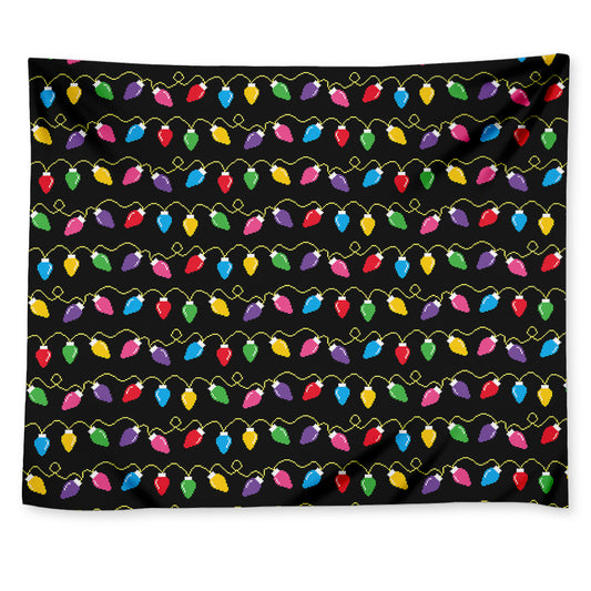 Pixel Christmas Lights Print Tapestry
