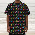 Pixel Christmas Lights Print Textured Short Sleeve Shirt
