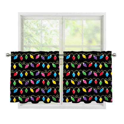 Pixel Christmas Lights Print Tier Curtains