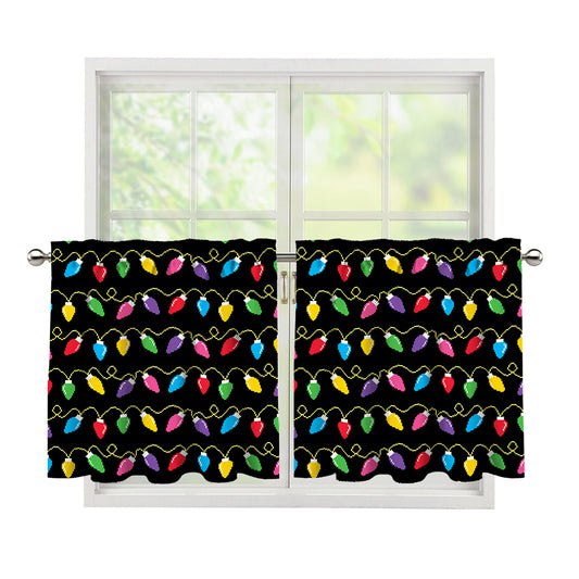 Pixel Christmas Lights Print Tier Curtains
