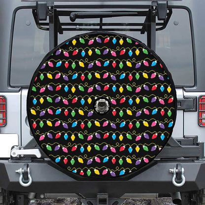 Pixel Christmas Lights Print Tire Cover With Camera Hole