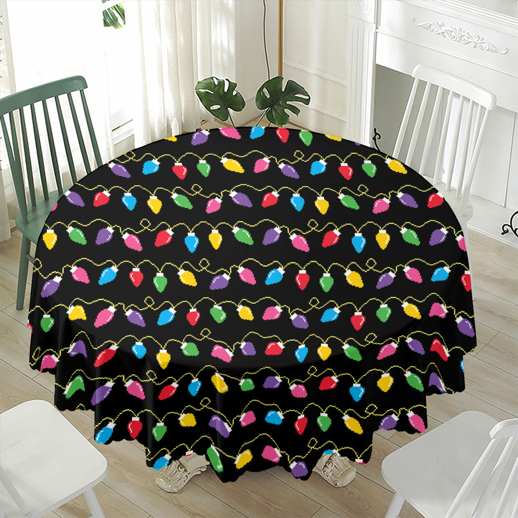 Pixel Christmas Lights Print Waterproof Round Tablecloth