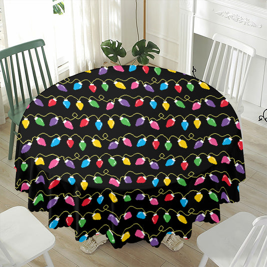 Pixel Christmas Lights Print Waterproof Round Tablecloth