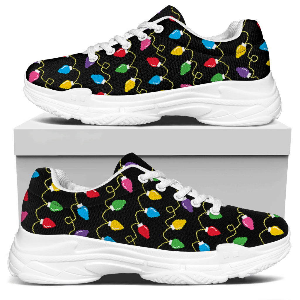 Pixel Christmas Lights Print White Chunky Shoes