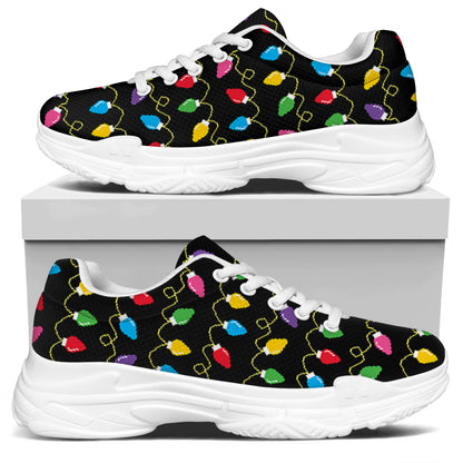 Pixel Christmas Lights Print White Chunky Shoes