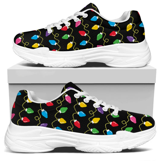 Pixel Christmas Lights Print White Chunky Shoes