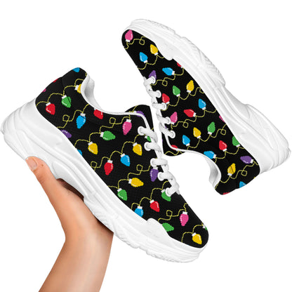 Pixel Christmas Lights Print White Chunky Shoes