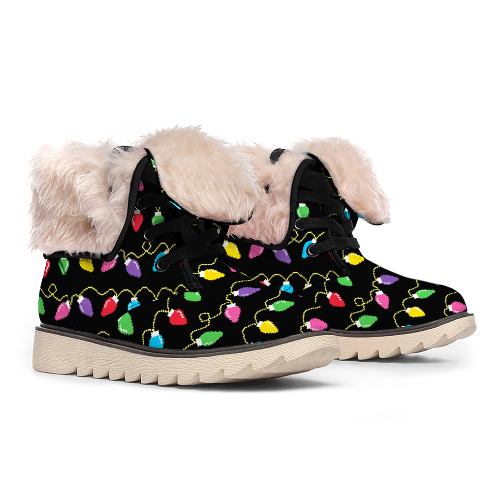 Pixel Christmas Lights Print Winter Boots