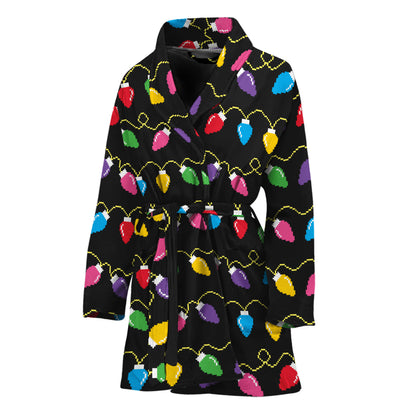 Pixel Christmas Lights Print Women's Bathrobe