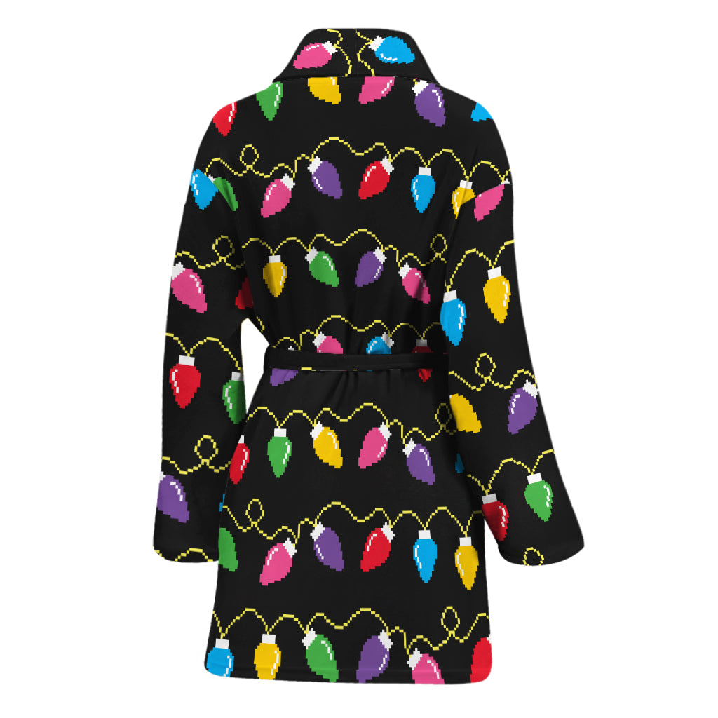 Pixel Christmas Lights Print Women's Bathrobe