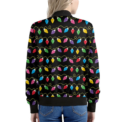 Pixel Christmas Lights Print Women's Bomber Jacket